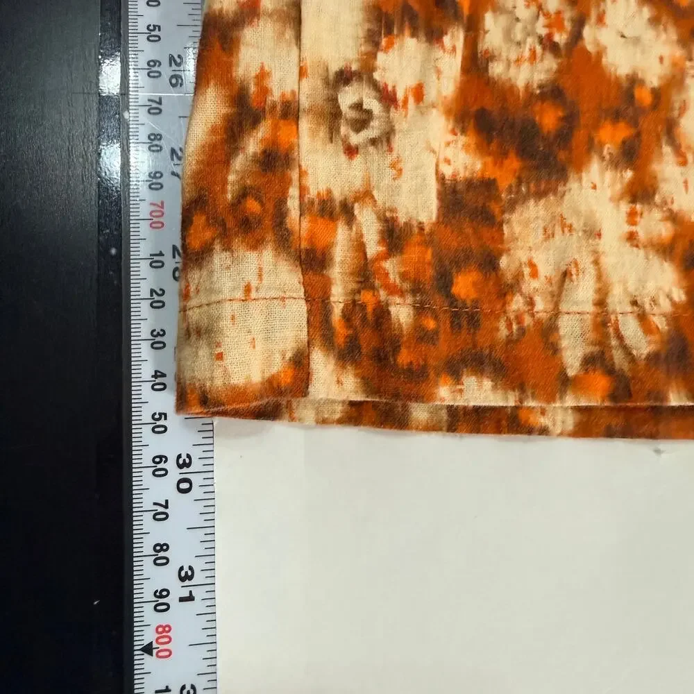 Zara Linen Wide Leg Floral Pants S Bohemian Burnt Orange Womens Trouser